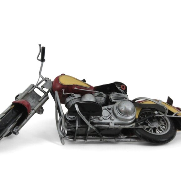 Metal MOTORCYCLE Decor Red And Yellow Retro Bike Handmade Sculpture Vintage 13" - Picture 9 of 10